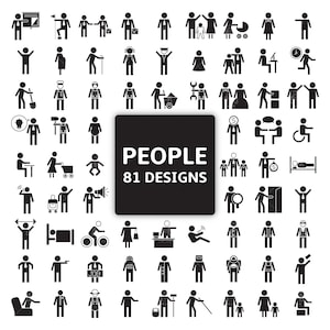 Mensen verschillende activiteiten en beroepen, zakenman, kantoormedewerker, familie mensen iconen stok figuur cliparts svg, eps, ai, pdf, png