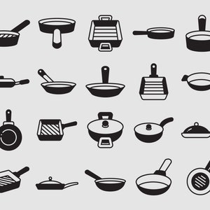 Pan svg, frying pan, skillet, wok, saucepan, kitchenware, caldron and cooking pot icons illustration cliparts vector svg, eps, ai, pdf, png