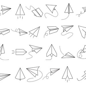 Paper plane svg, paper plane icons,  plane and path, paper plane route line trip clip arts set Vector Digital File svg, eps, ai, pdf, png