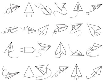 Paper plane svg, paper plane icons,  plane and path, paper plane route line trip clip arts set Vector Digital File svg, eps, ai, pdf, png