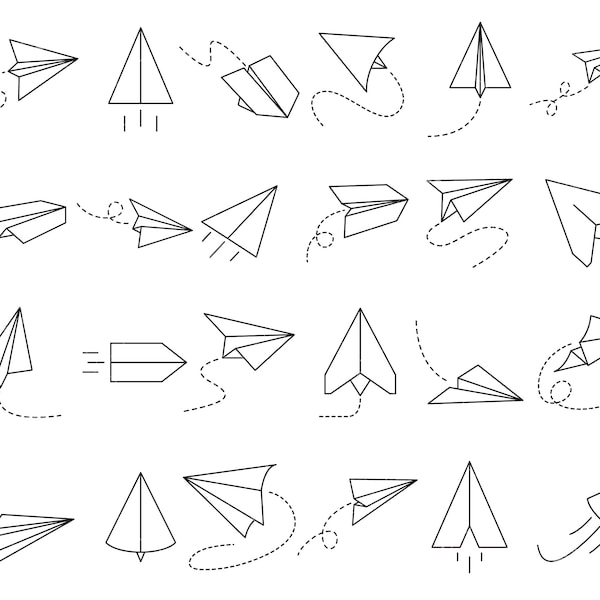 Paper plane svg, paper plane icons, plane and path, paper plane route line trip clip arts set Vector Digital File svg, eps, ai, pdf, png