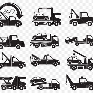 Tow Truck Svg, Tow Truck Service Icons, Crane Truck, Hoist, Car Tow ...