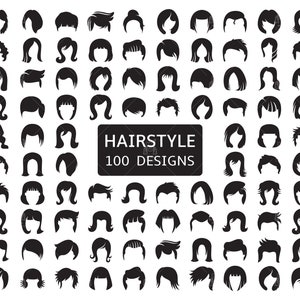 ヘアスタイル デザイン svg、ウィッグ svg、ヘアカット デザイン、シルエット 男性の髪と女性の髪のアイコン クリップ アート イラスト ベクター svg、eps、pdf、png