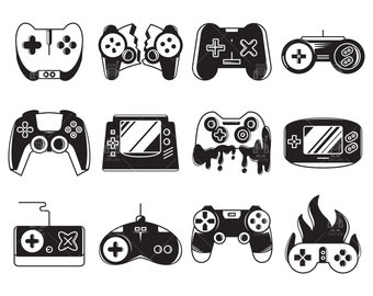 Game console, video game controller, gamepad, game controller, broken joystick, video game clip arts set Vector File svg, eps, ai, pdf, png