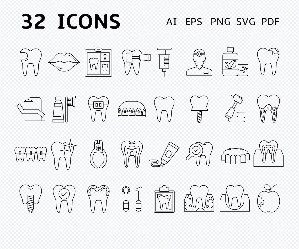 Dental Icons/ Dental Svg / Dental Care / Dental Implant / Etsy
