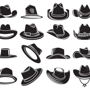 Cowboy hat, sheriff hat, hat svg, cowboy hat icons, cowboy hat vector silhouette clip arts set Vector File svg, eps, dxf, pdf, png, jpg