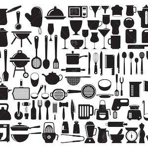 Küchenutensilien svg, Utensilien svg, Besteck, Geschirr, Kochtopf svg, Glaswaren, Kochgeschirr, Kelle Symbole Clip Art Vektor svg, eps, ai, pdf, png