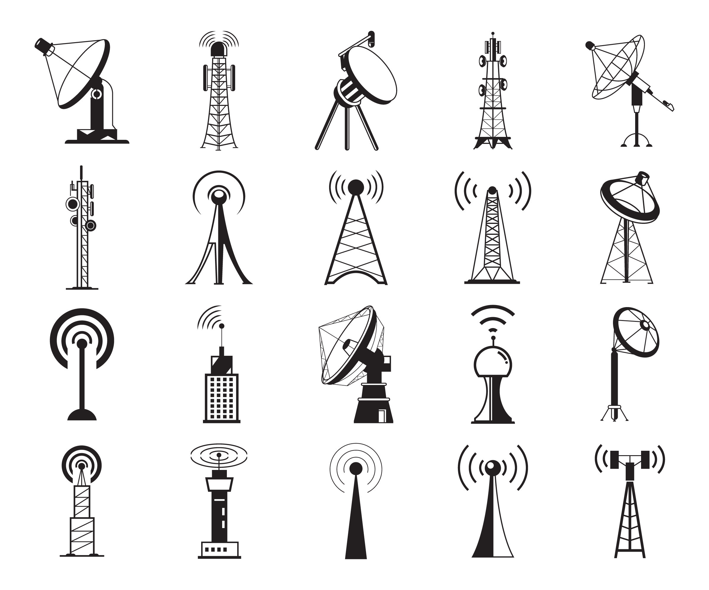 Antenna svg, radio tower, broadcast, transmitter antenna, wireless signal  station bundle clip arts. Vector File svg, eps, dxf, ai, png