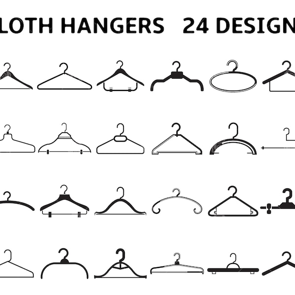 Cloth hangers, hanger svg, hanger icons, clothes rack clip arts set Vector Digital File svg, eps, dxf, ai, png