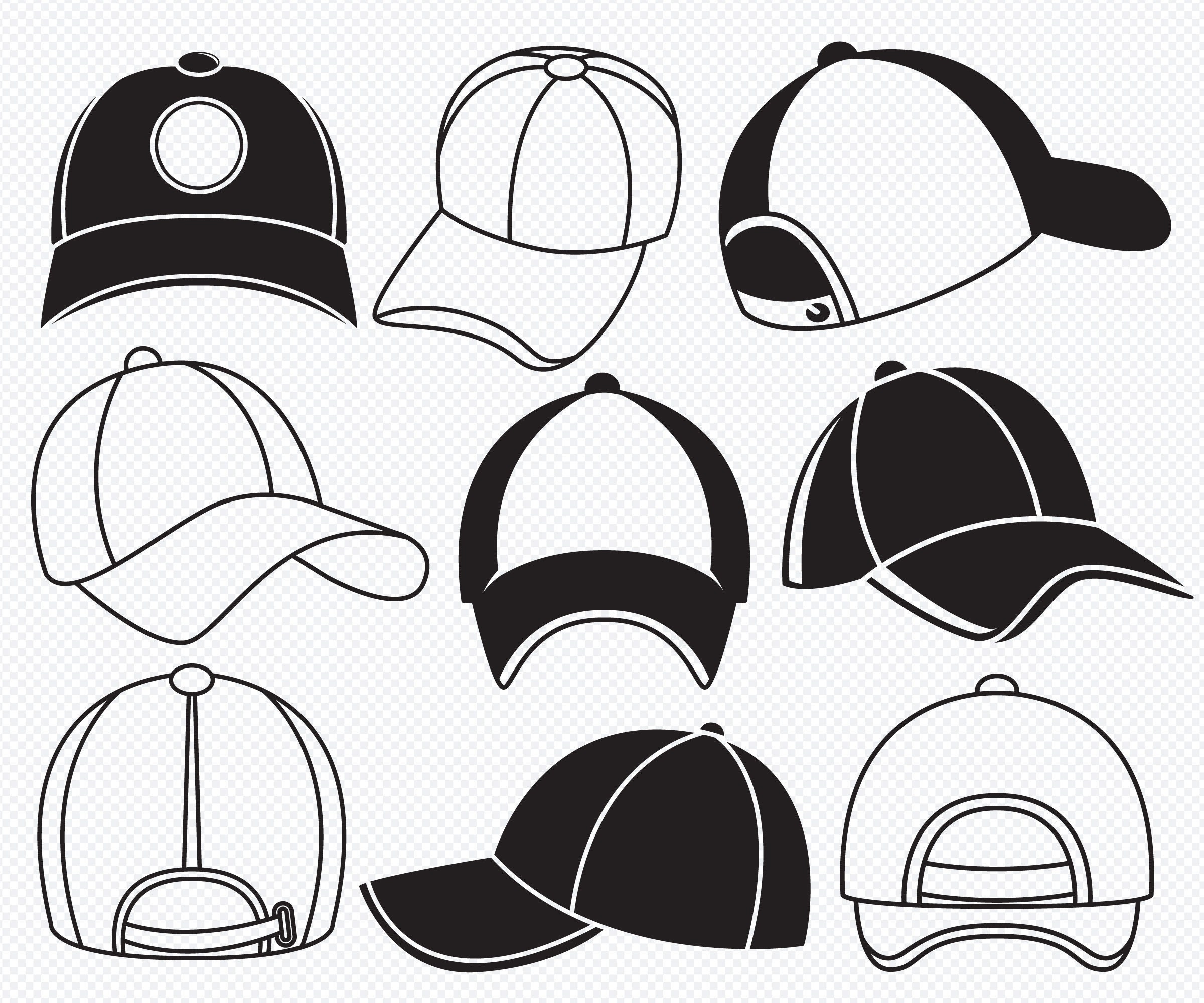 Baseball Caps, Baseball Cap Svg, Cap Icons, Cap Silhouette Front, Back ...