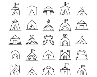 Camping tent svg, teepee tent svg, marquee, canvas roof, wedding tent, canopy line icon clip arts download file svg, png, ai, eps, pdf