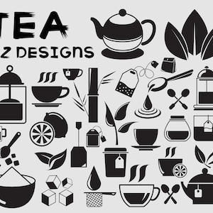 Tea Clip Art Set, Tea Cup, Leaves, Vector Graphics (Digital File)