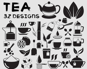 Tea, hot tea svg, tea cup, tea leaf, tea jar, tea making and coffee clip arts set Vector Digital File svg, eps, dxf, ai, png