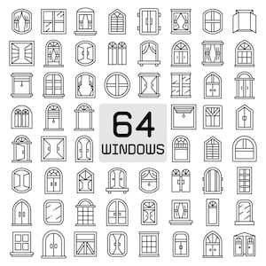Window svg, window line icons, window symbol, door and curtain clip arts set Vector Digital File svg, eps, ai, pdf, png