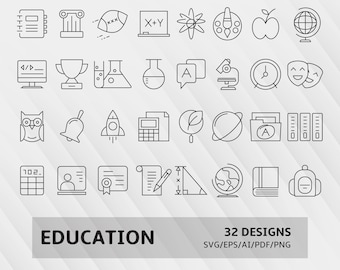 Education symbol, education svg icons, school icons, classroom line icons cliparts set Vector File svg, eps, ai, pdf, png