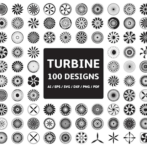 Jet engine turbine, turbo blade, propeller clip arts set Vector Digital File svg, eps, dxf, ai, png