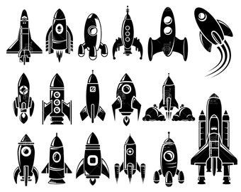 Rocket, rocketship svg, spaceship, spacecraft and space shuttle icons clip arts set Vector Digital File svg, eps, dxf, pdf, png, jpg
