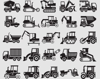 Macchina da costruzione svg, icone di attrezzature edili, bulldozer, betoniera, clipart di trattori File vettoriale svg, eps, ai, dxf, pdf, png
