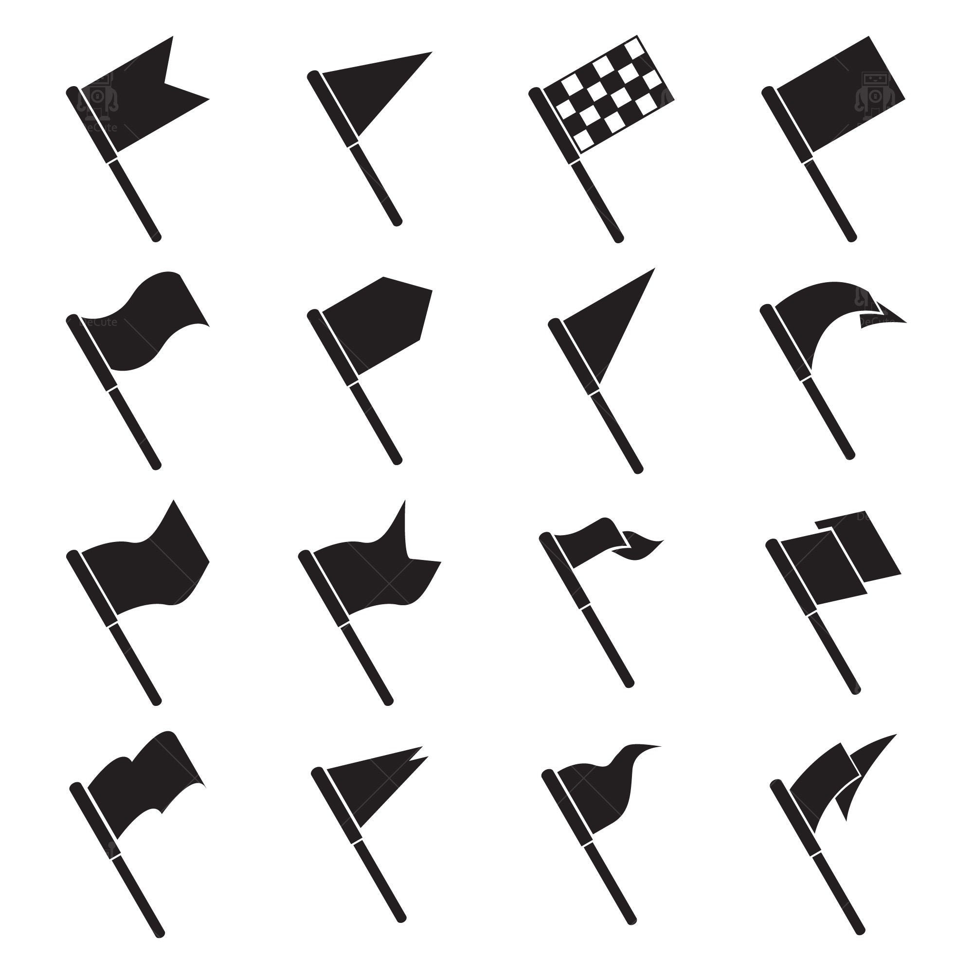 Flag Icons/ Flag Pole Svg/ Waving Pennant Symbols/ Banners/ Racing Flag/ Start Finish Flag Clip
