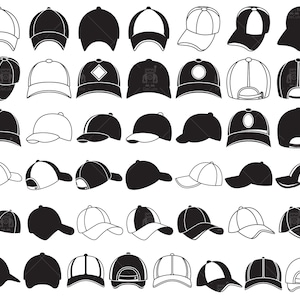 Baseballmützen, Baseballmütze svg, Mützensymbole, Mützensilhouette Vorder-, Rück- und Seitenansicht der Mützencliparts Vektordatei svg, dxf, eps, pdf, png