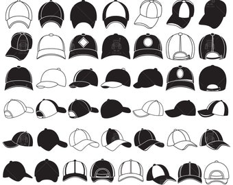 Baseball caps, baseball cap svg, cap icons, cap silhouette front, back and side view of cap clip arts Vector File svg, dxf, eps, pdf, png