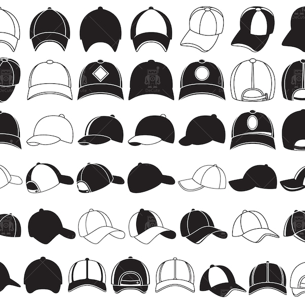 Baseball caps, baseball cap svg, cap icons, cap silhouette front, back and side view of cap clip arts Vector File svg, dxf, eps, pdf, png