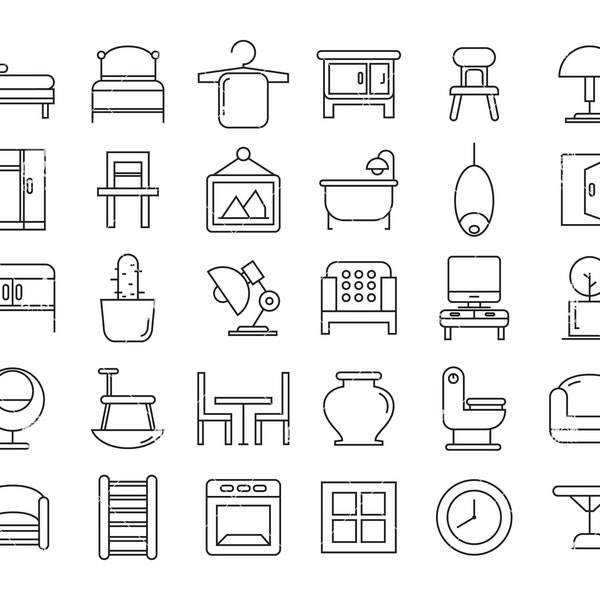 Furniture and home decoration line icons, furniture svg, furniture design glyph clip arts set Vector Digital File svg, eps, ai, pdf, png