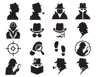 Sherlock Holmes black silhouette, Sherlock profile, smoking pipe, detective, spy and inspector clip arts Vector svg, eps, dxf, ai, pdf, png