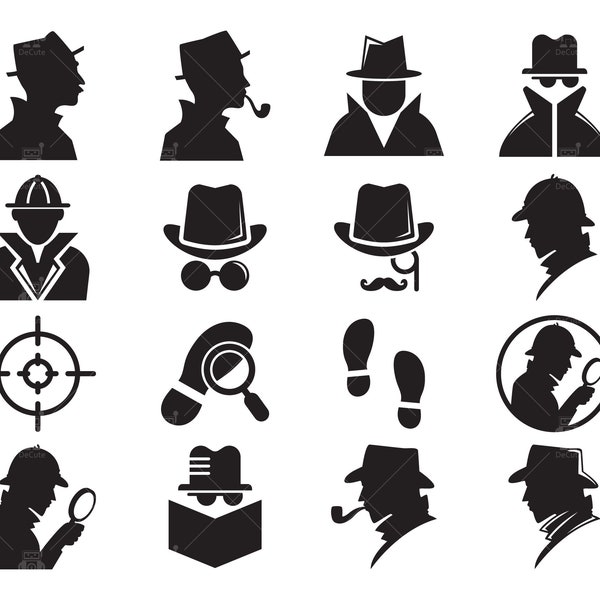 Sherlock Holmes black silhouette, Sherlock profile, smoking pipe, detective, spy and inspector clip arts Vector svg, eps, dxf, ai, pdf, png