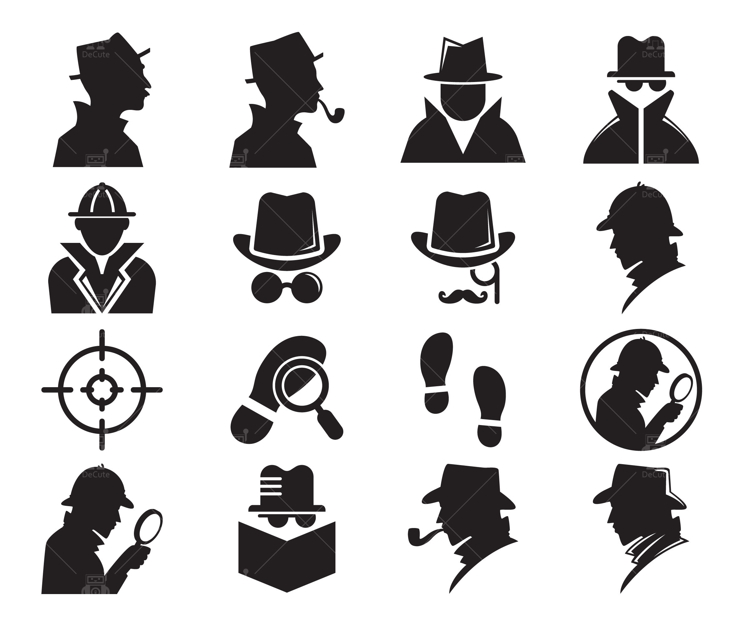 Sherlock Holmes silhouette noire profil Sherlock pipe à fumer détective