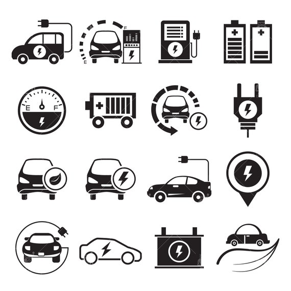 Electric Vehicle Icons Electric Car With Plug Battery Eco Etsy