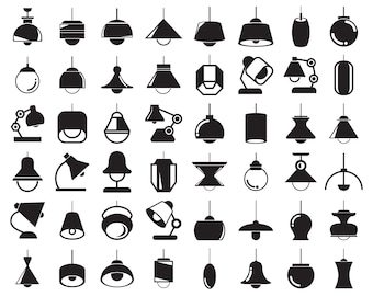 Light, table lamp, pendant light fixtures and ceiling light clip arts set Vector Digital File svg, eps, dxf, ai, png, jpg