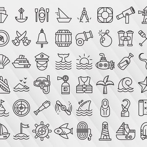 Icônes de ligne nautique et maritime, svg nautique, icônes de ligne marine clip arts set Vector Digital File svg, eps, pdf, png