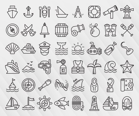 Nautical and Maritime Line Icons, Nautical Svg, Marine Line Icons Clip Arts  Set Vector Digital File Svg, Eps, Pdf, Png 