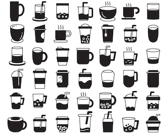 Coffee cup svg, beverage cup svg, Thai tea svg, pearl milk tea svg, boba milk tea cup clip arts Vector File svg, eps, ai, pdf, png