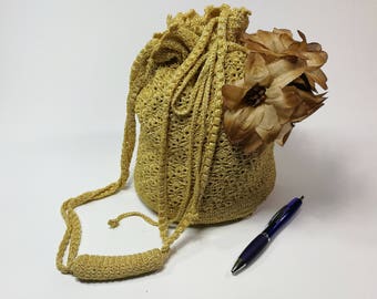 Crochet Bag. Gold Crochet Handbag. Crochet Shoulder Bag. Handmade Bucket Bag. Women Everyday Bag. Casual Bag #2