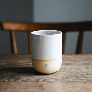 Minimalist mug for coffee, tea // handmade mug with white glaze and small dots // wine mug image 7