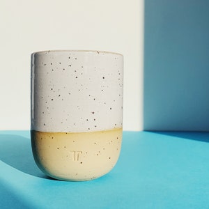 Minimalist mug for coffee, tea // handmade mug with white glaze and small dots // wine mug image 1