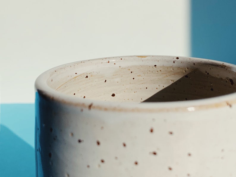 Minimalist mug for coffee, tea // handmade mug with white glaze and small dots // wine mug image 4