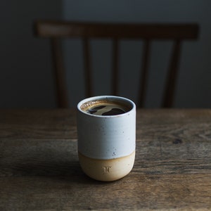 Minimalist mug for coffee, tea // handmade mug with white glaze and small dots // wine mug image 2