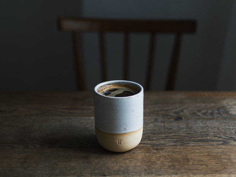 Minimalist mug for coffee, tea // handmade mug with white glaze and small dots // wine mug image 2