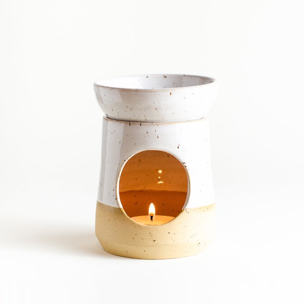 B-WARE: Scented lamp made of beige clay with white glaze / Oil lamps for essential oils / Room fragrance scent lamp by NOTON Ceramic