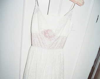 Vintage Lace Dress - 1950s romance - Rose Pink and Milky White