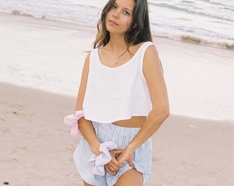 White Linen Crop Top ~ by Paloma