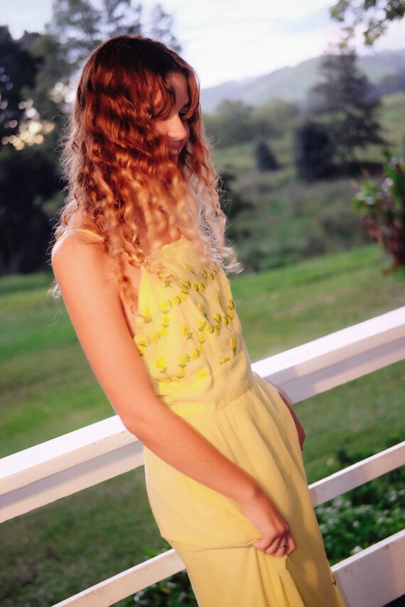Cotton Maxi Dress - '70s - Lemon