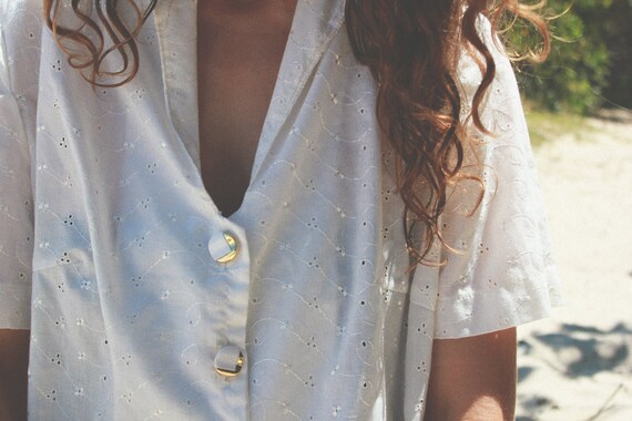 Vintage White Blouse - Cotton Eyelet