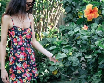 Black Floral Dress ~ by Paloma ~ Vintage &#39;90s Design ~ ‘Neve’ ~ Deadstock Designer Crepe de Chine Fabric