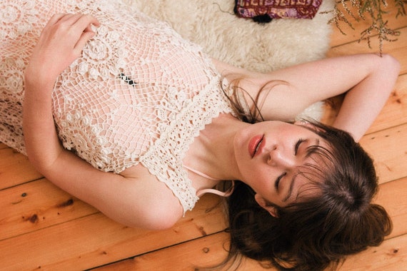 Vintage Cream Crochet Dress