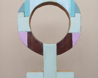 Female symbol charm . Sculpture. Mixed structure from recycled wood. Granite base. OOAK fyi