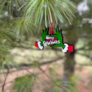 Grinch Heart Hands Ornament, Grinch Ornament, Personalized Grinch, Grinch Christmas, Stocking Tag, Christmas Décor, Grinch, Tree Décor
